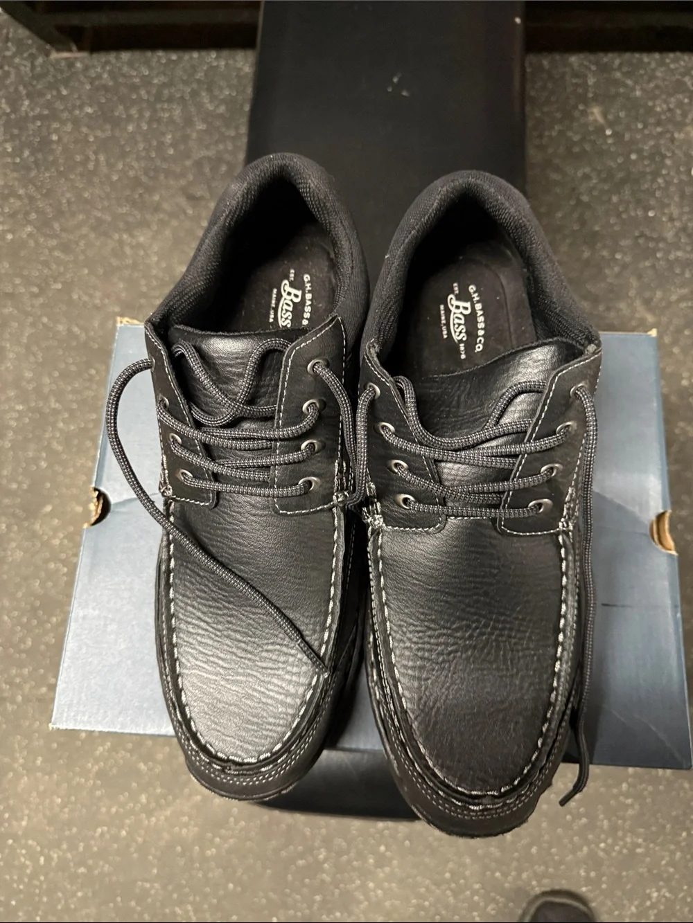 G.H. Bass & Co. Black Leather Moc Toe Boat Shoes